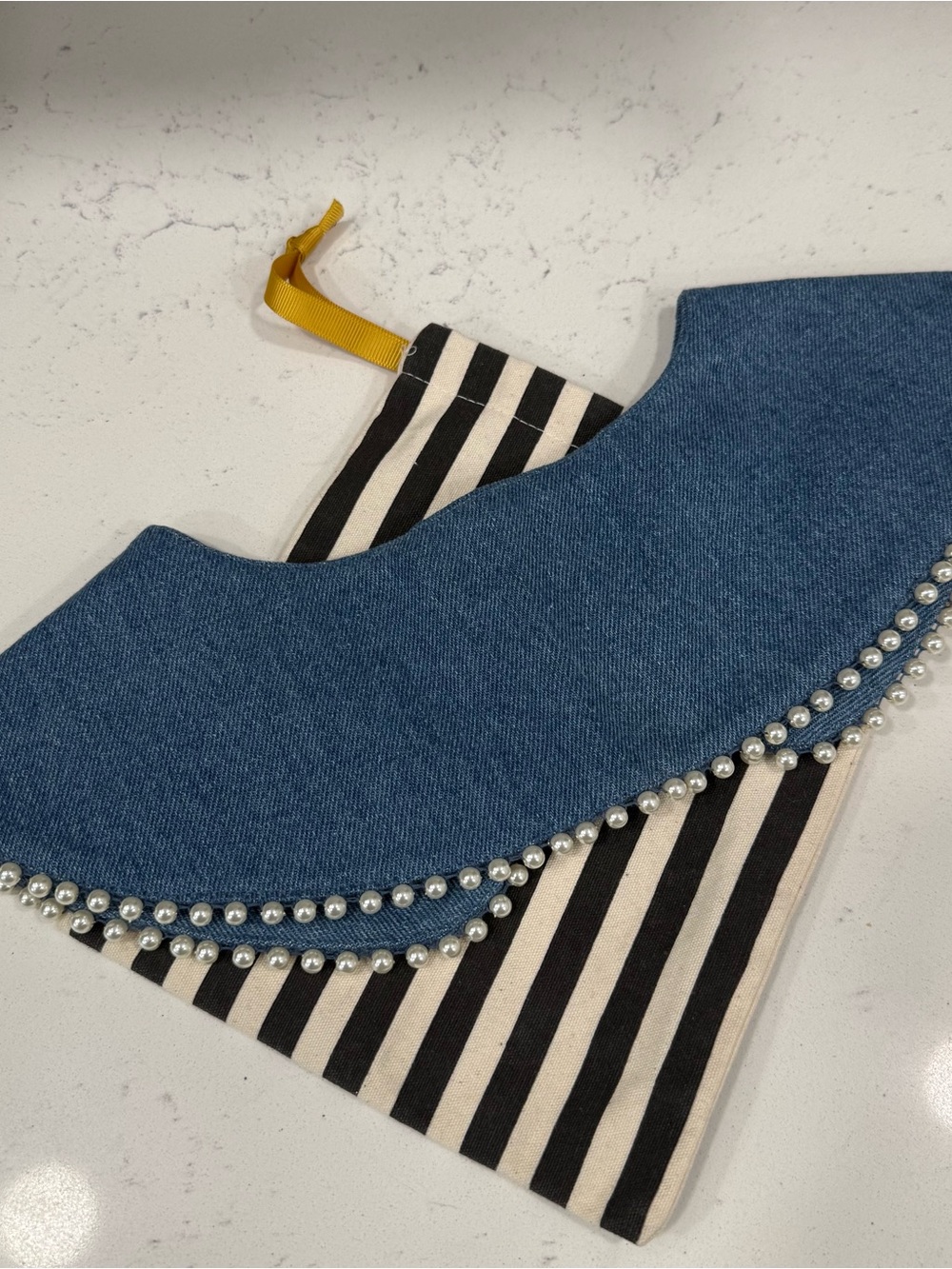 Lele Sadoughi Blue Denim Pearl-Trim Collar